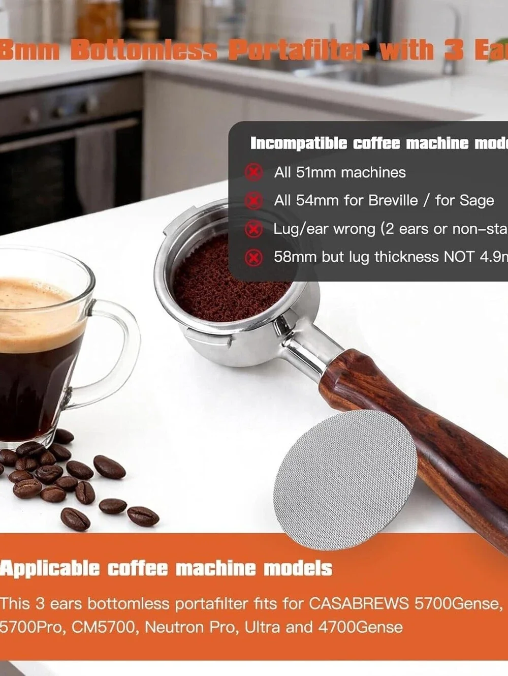 Bottomless Portafilter 58mm 3 Ears for Casabrews 5700 Series Neutron Pro Ultra 4